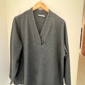 Croft & Barrow Charcoal Fancy Button V Neck Pullover 2X